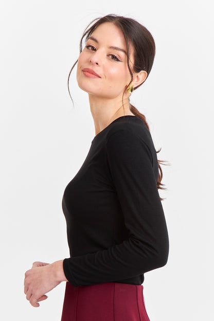 Polera Manga Larga Cuello Redondo Negra