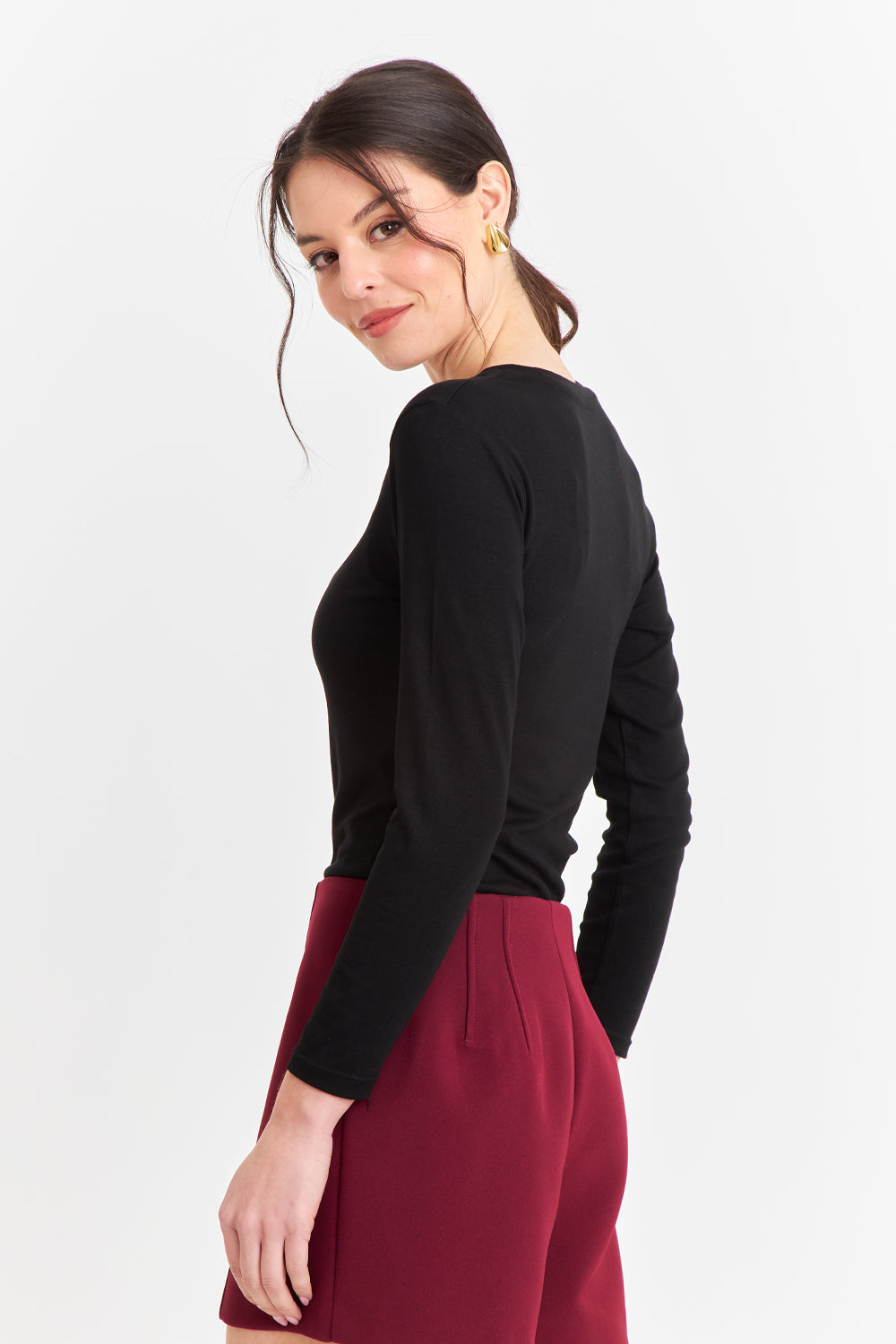 Polera Manga Larga Cuello Redondo Negra