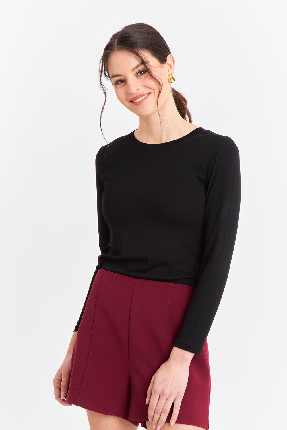 Polera Manga Larga Cuello Redondo Negra