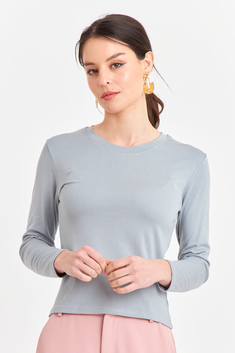 Polera Manga Larga Cuello Redondo Azul