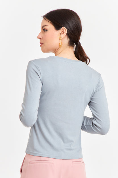 Polera Manga Larga Cuello Redondo Azul