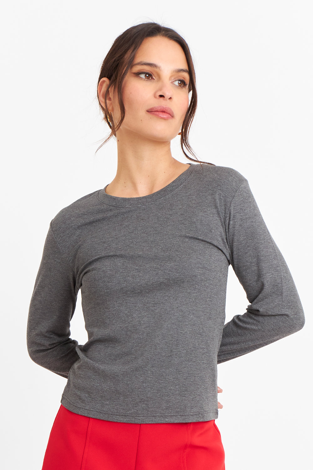 Polera Manga Larga Cuello Redondo Grafito