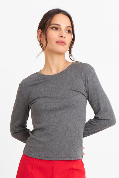 Polera Manga Larga Cuello Redondo Grafito