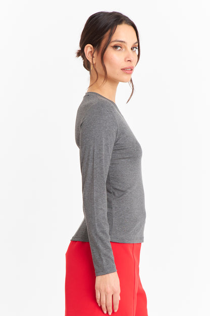 Polera Manga Larga Cuello Redondo Grafito