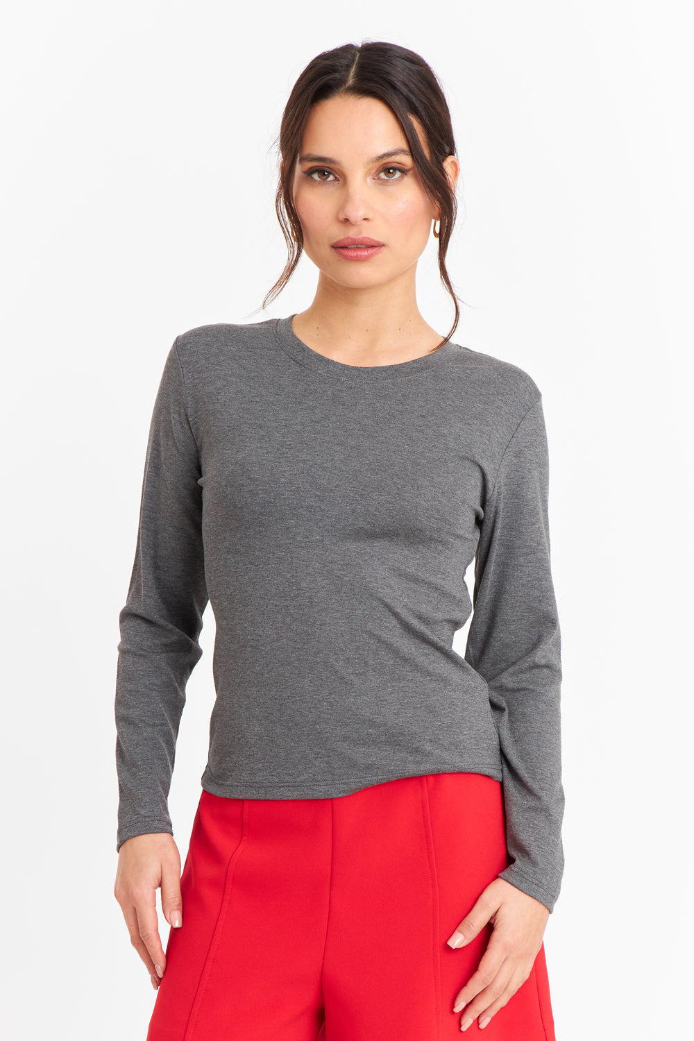 Polera Manga Larga Cuello Redondo Grafito