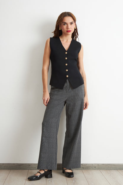 Gilet Largo con Botones Negro