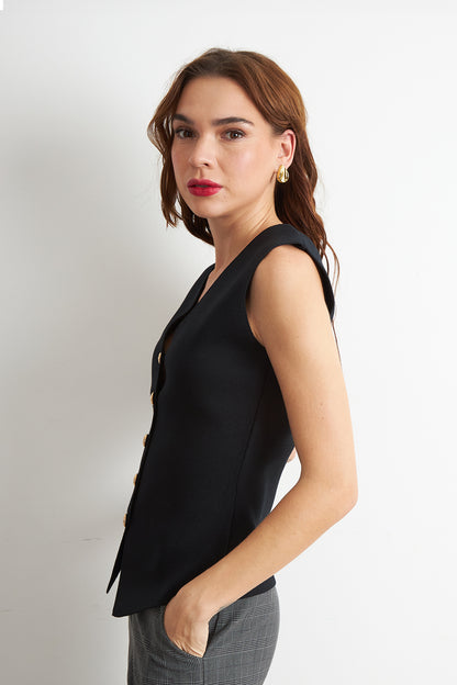 Gilet Largo con Botones Negro