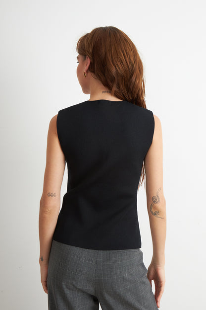 Gilet Largo con Botones Negro