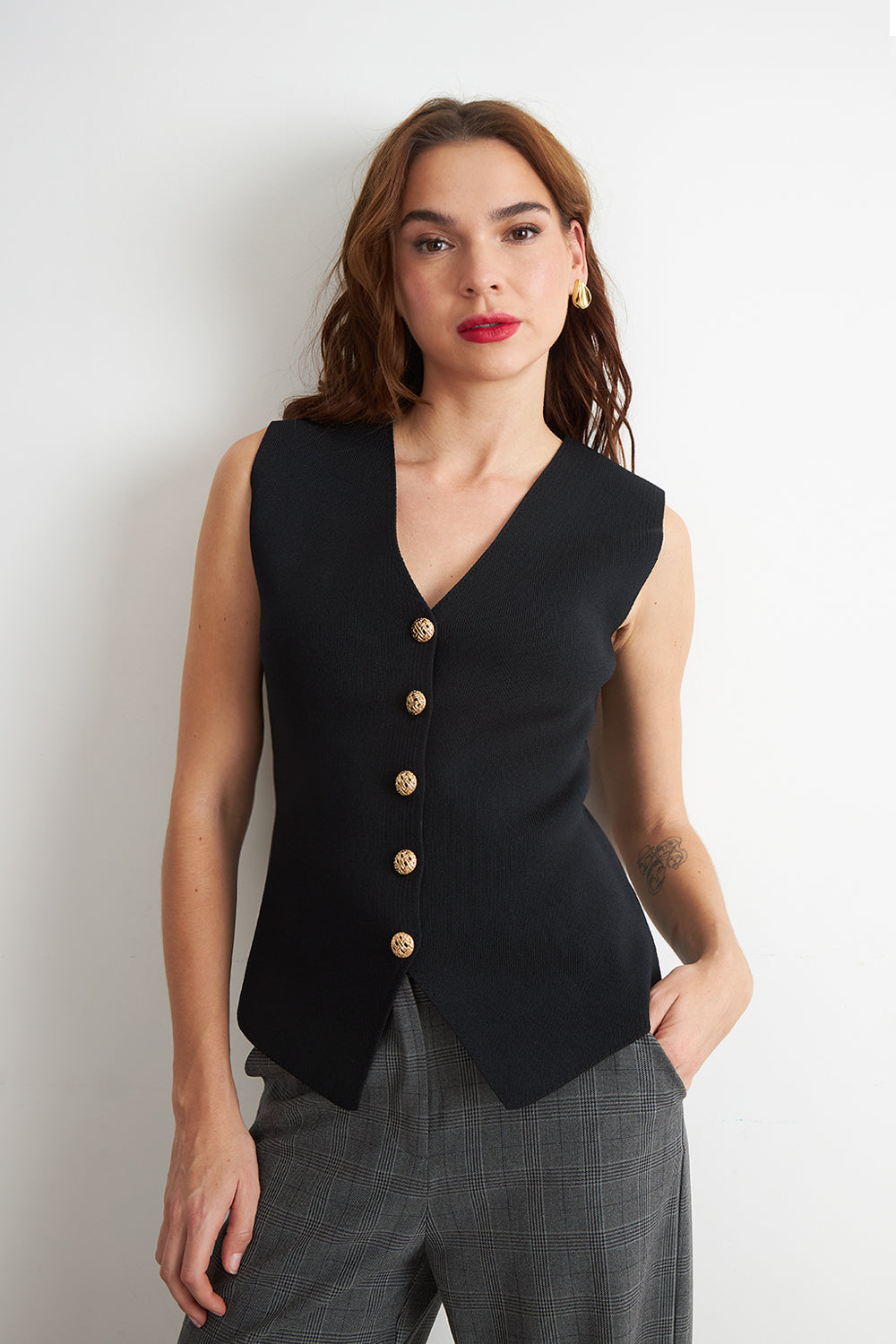 Gilet Largo con Botones Negro