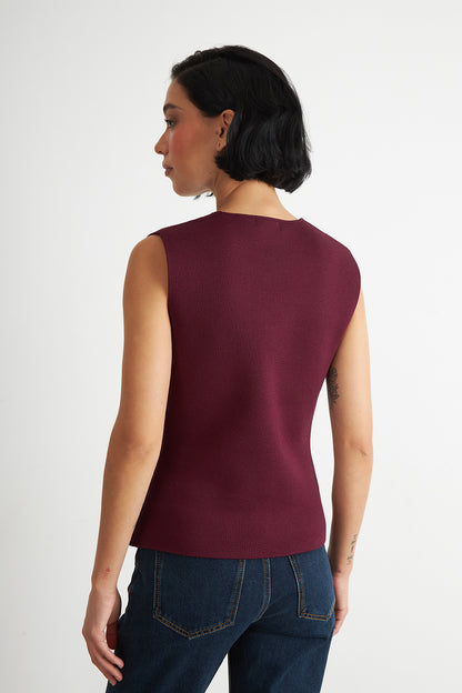 Gilet Largo con Botones Burdeo