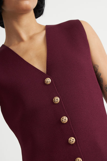 Gilet Largo con Botones Burdeo