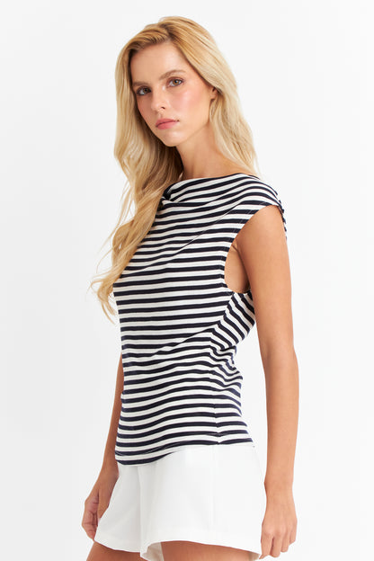 Polera Rayas Cuello Bote Blanco