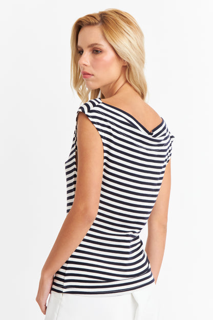 Polera Rayas Cuello Bote Blanco