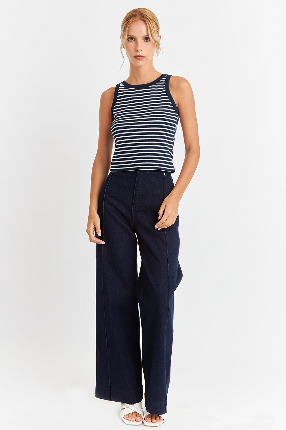 Polera Rayas Sin Mangas Azul Marino