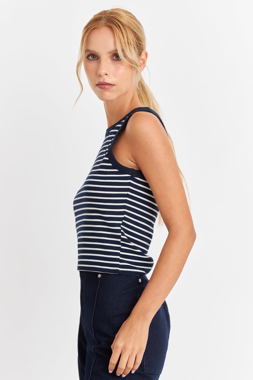 Polera Rayas Sin Mangas Azul Marino