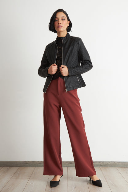 Chaqueta Ecocuero Acolchado Cuello Mao Negro