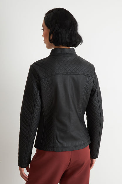 Chaqueta Ecocuero Acolchado Cuello Mao Negro