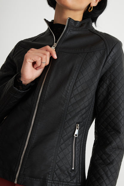Chaqueta Ecocuero Acolchado Cuello Mao Negro