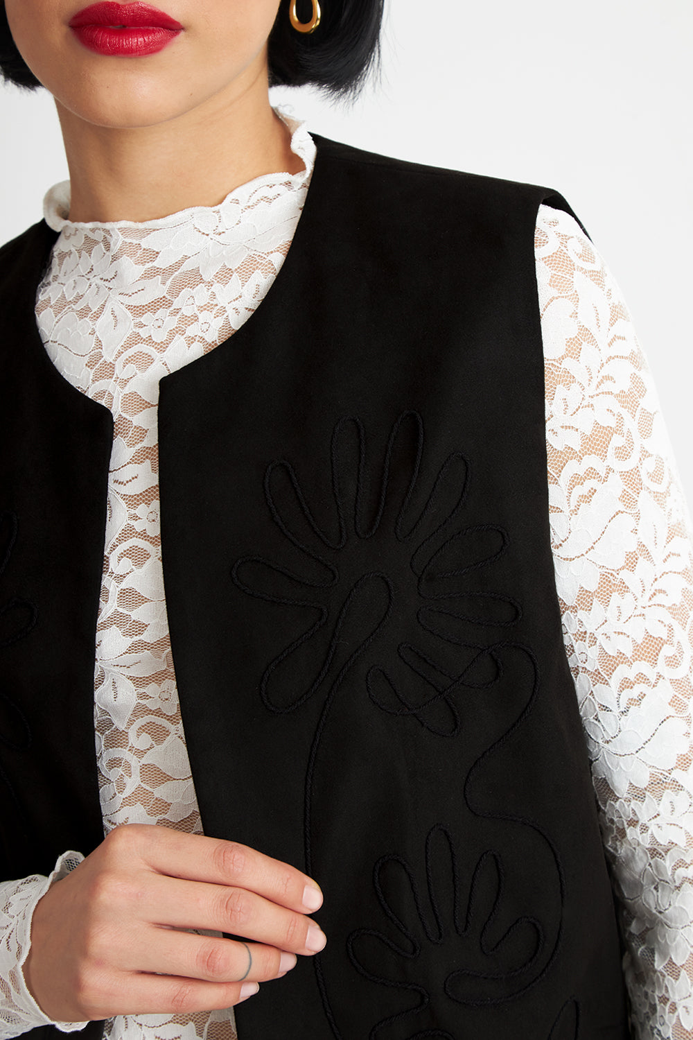 Vest Tipo Gamuza Bordado Negro