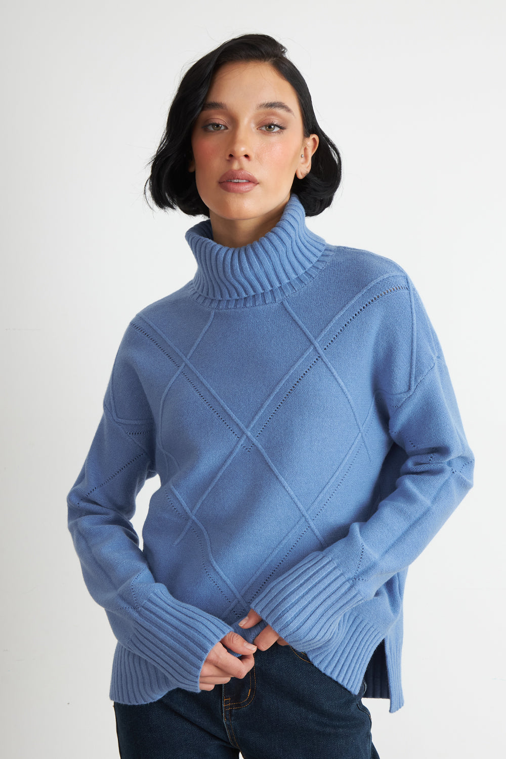 Sweater Cuello Alto Rombos Azul