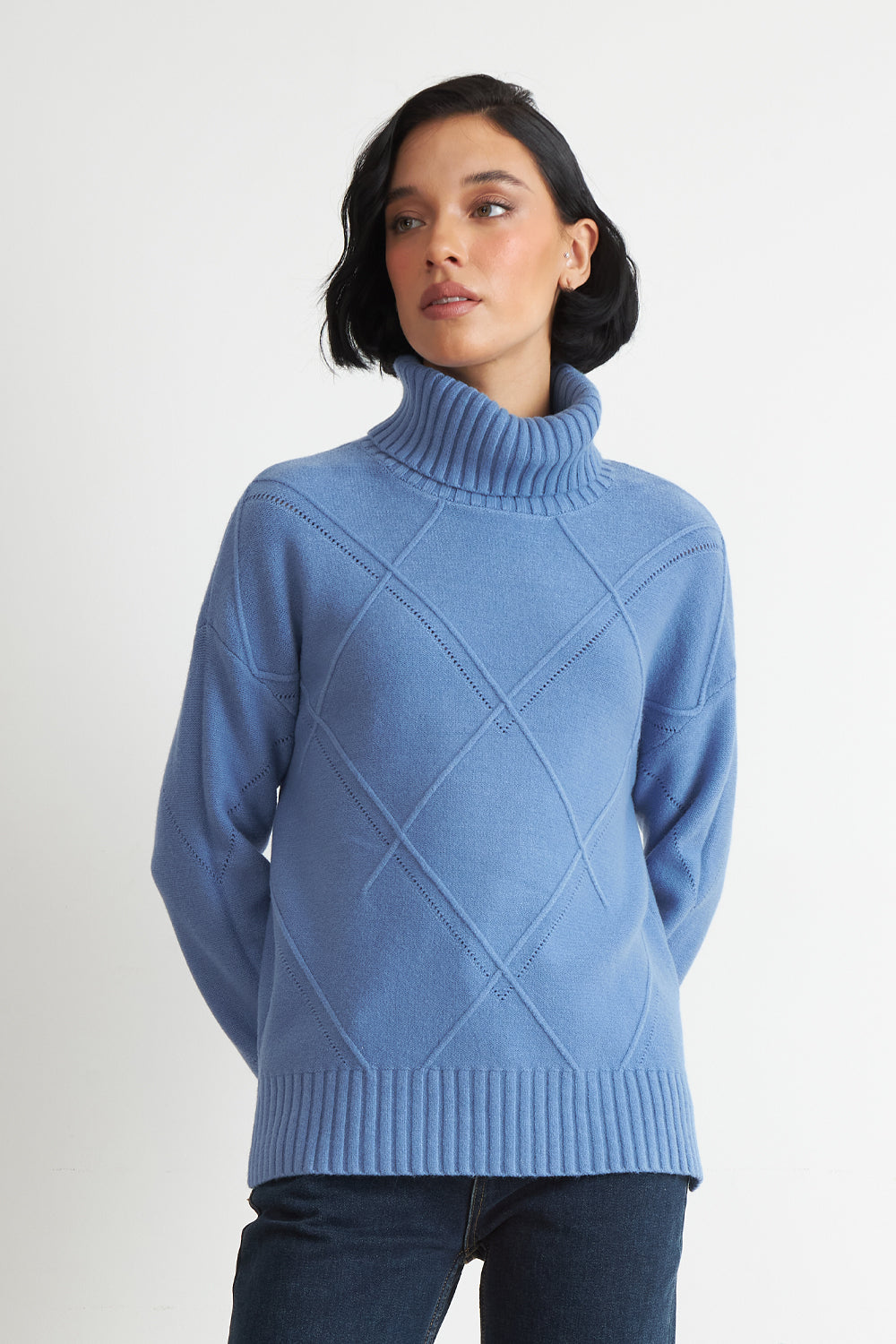 Sweater Cuello Alto Rombos Azul