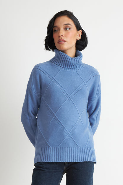 Sweater Cuello Alto Rombos Azul