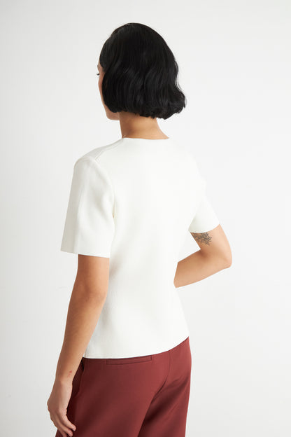 Polera Hilo Cuello V Botones Blanco