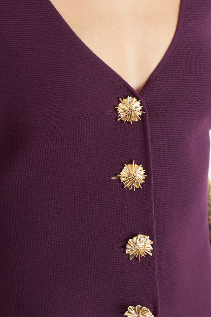 Polera Hilo Cuello V Botones Morado