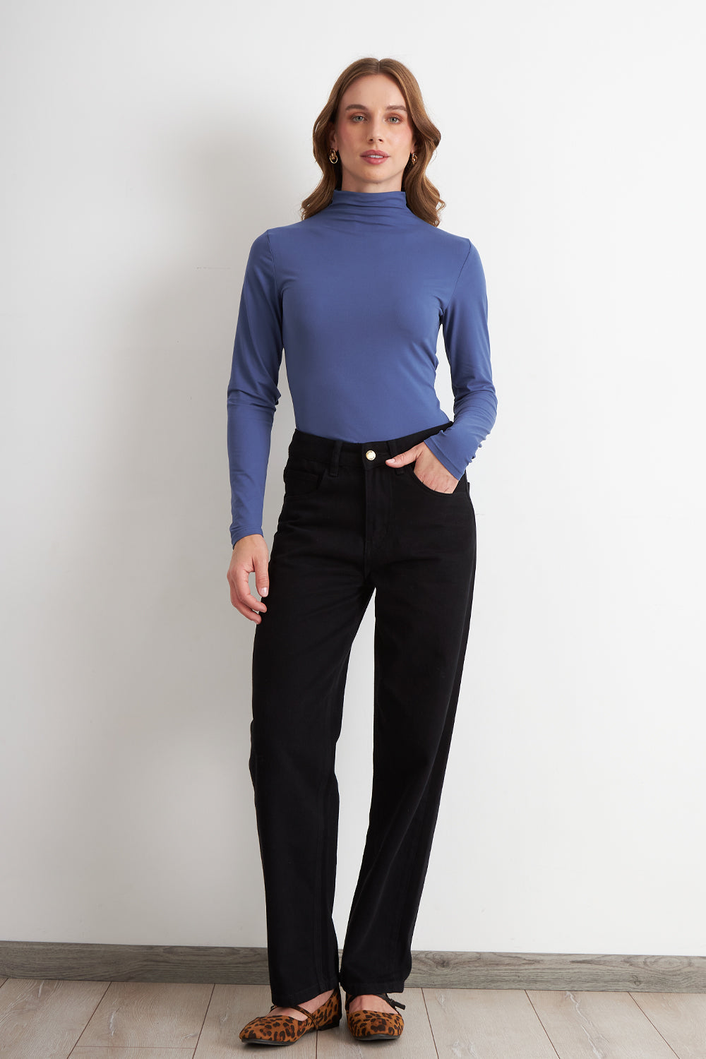 Polera Manga Larga Cuello Alto Azul