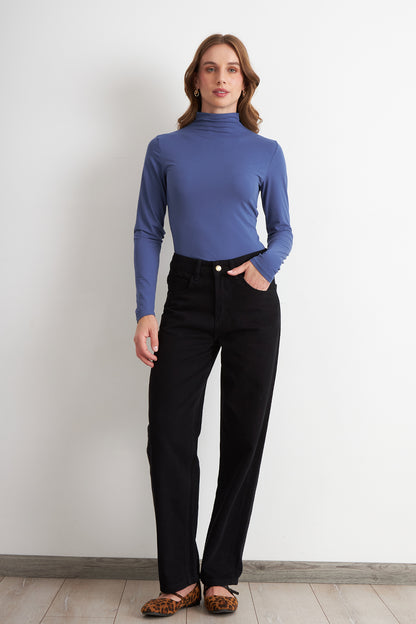 Polera Manga Larga Cuello Alto Azul