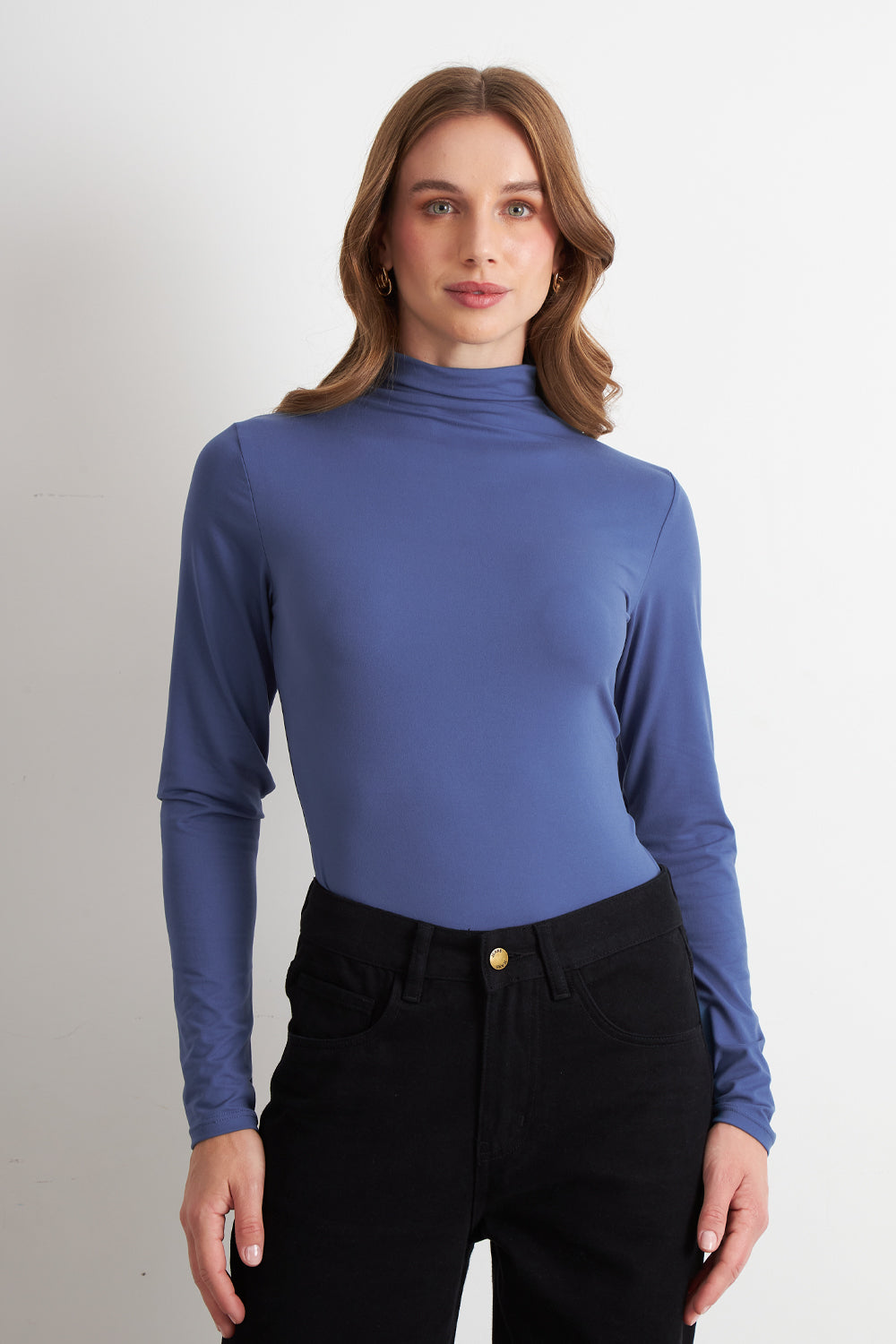 Polera Manga Larga Cuello Alto Azul