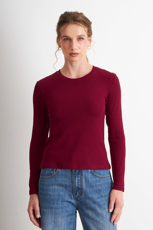 Polera Manga Larga Burdeo