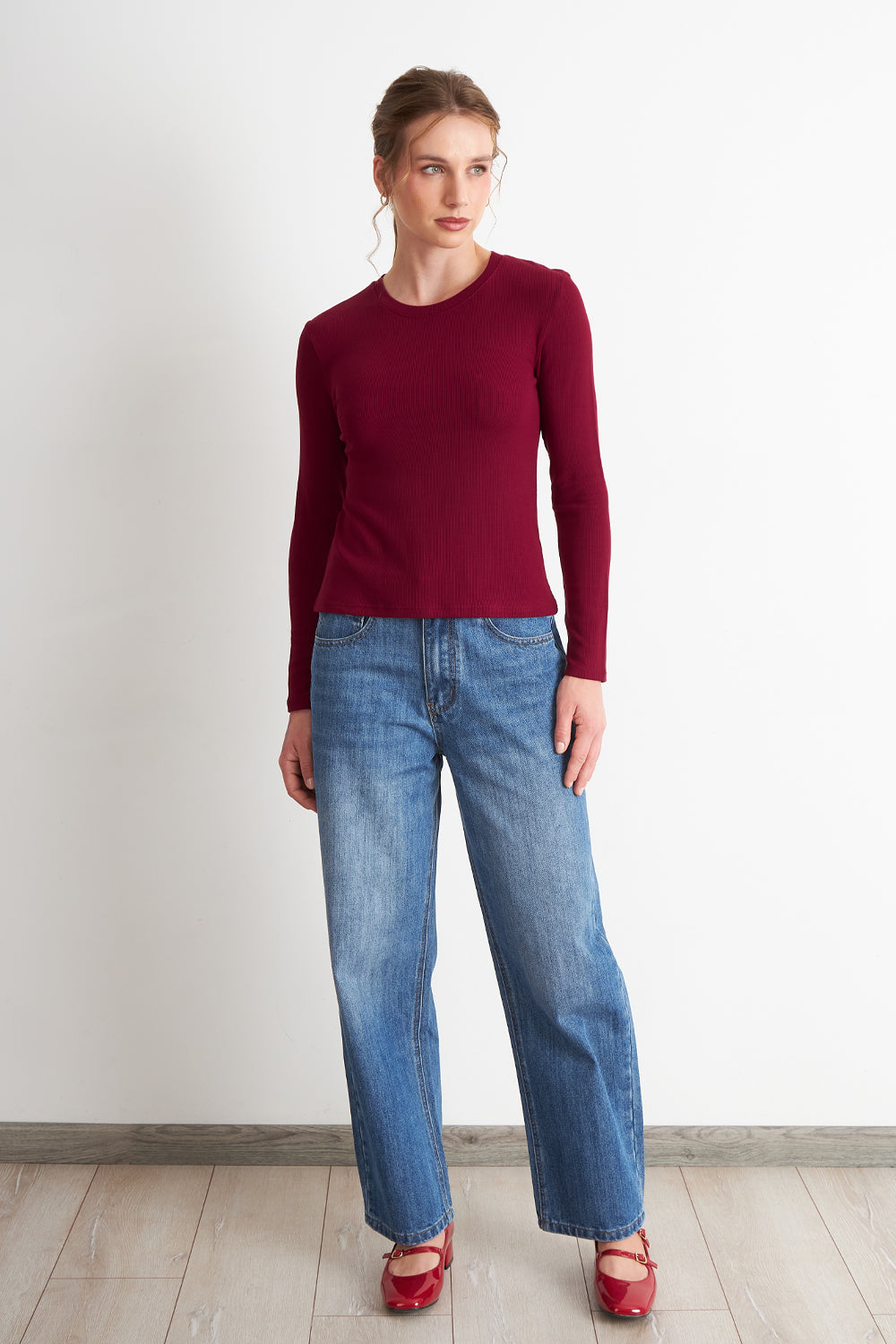 Polera Manga Larga Burdeo