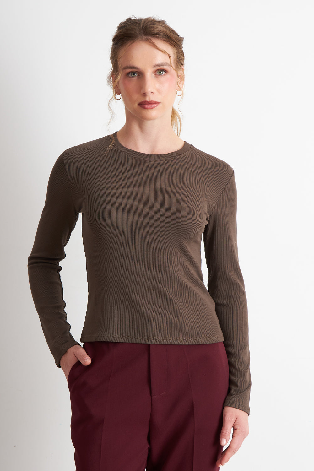 Polera Manga Larga Café