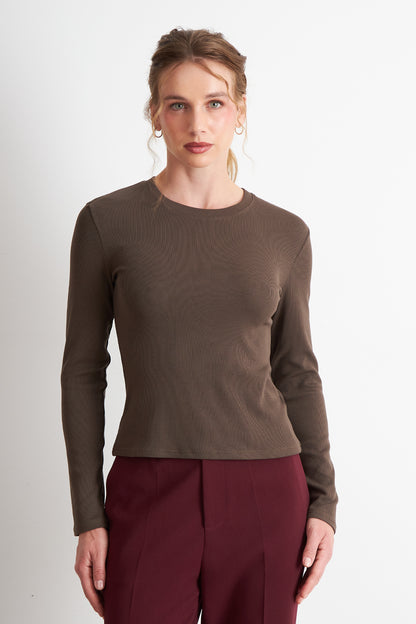 Polera Manga Larga Café