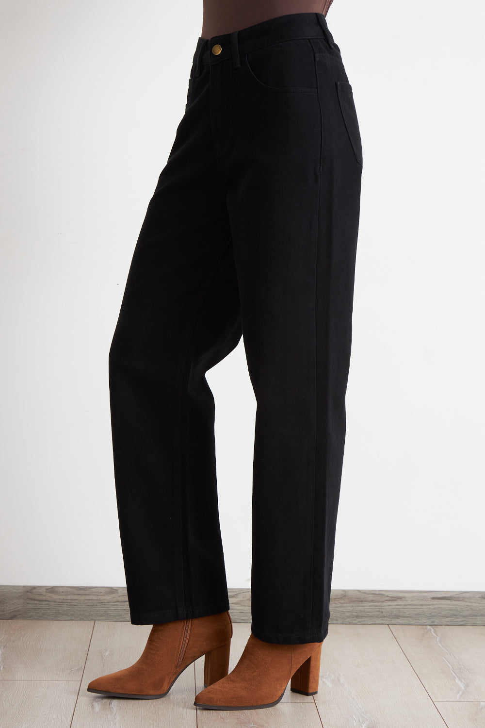 Jeans Rectos Tiro Alto Negro