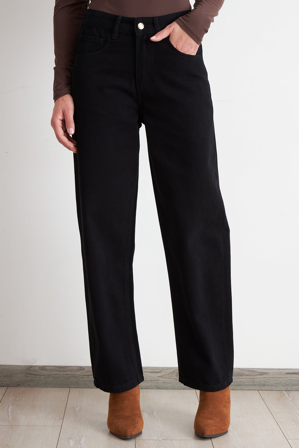 Jeans Rectos Tiro Alto Negro