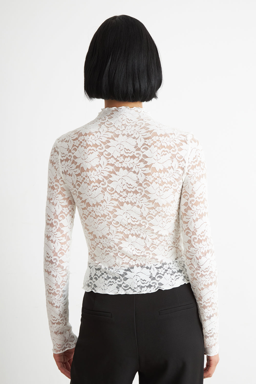 Polera Encaje Cuello Alto Blanco