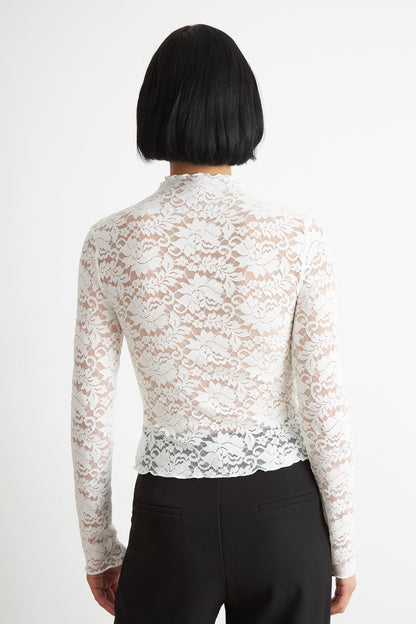 Polera Encaje Cuello Alto Blanco