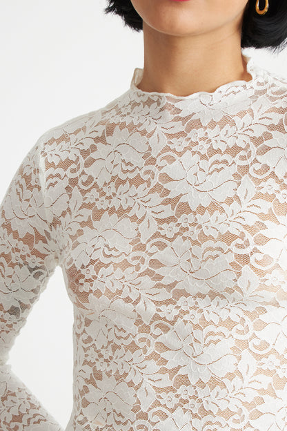 Polera Encaje Cuello Alto Blanco