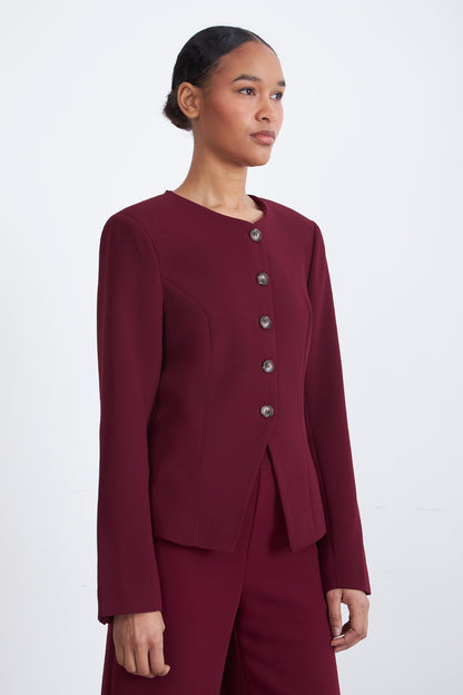 Blazer Peplum Botones Burdeo