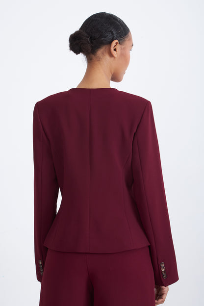 Blazer Peplum Botones Burdeo