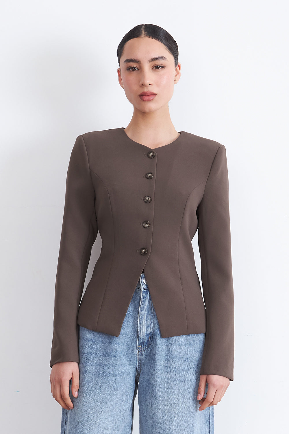 Blazer Peplum Botones Café