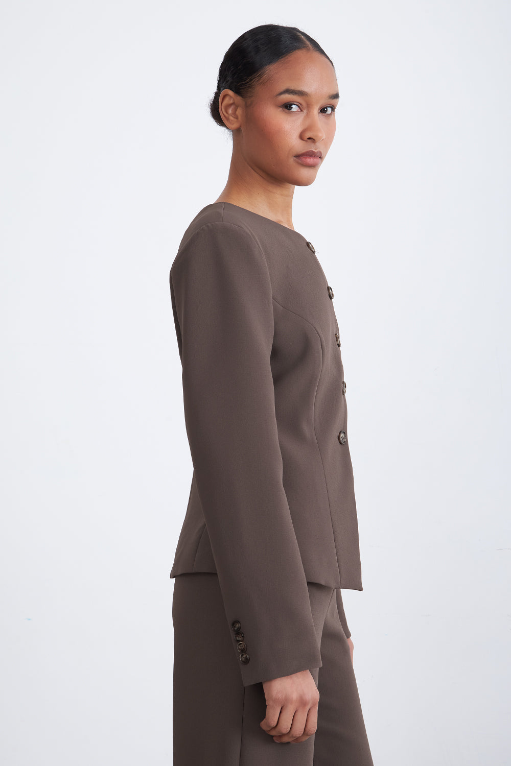 Blazer Peplum Botones Café