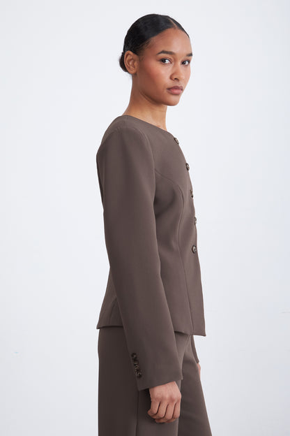 Blazer Peplum Botones Café
