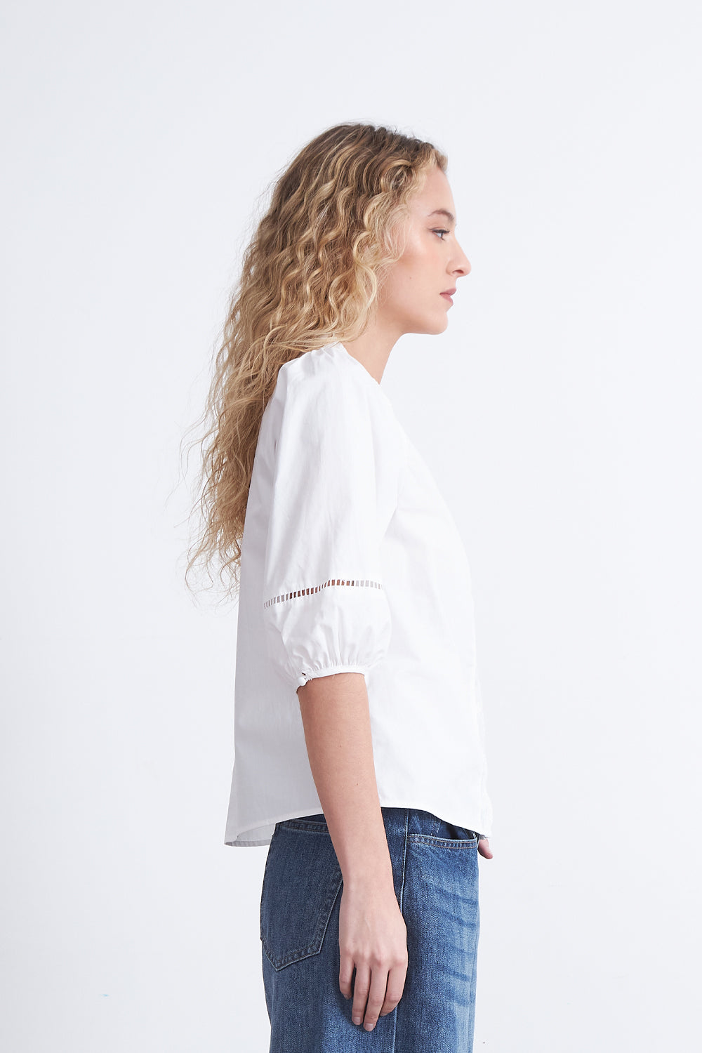 Blusa Encaje Manga Globo Blanco