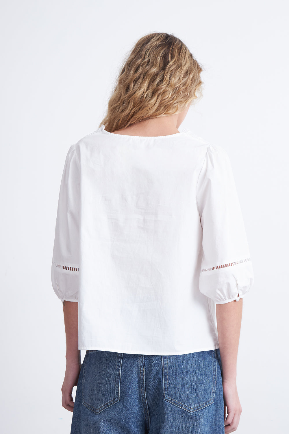 Blusa Encaje Manga Globo Blanco