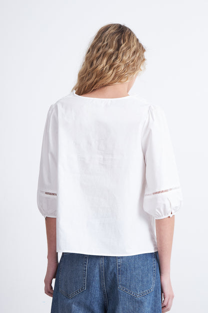 Blusa Encaje Manga Globo Blanco