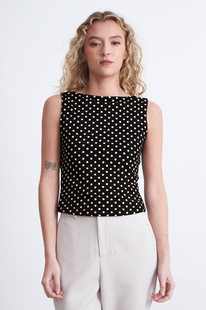 Top Cuello Bote Espalda Drapeada Blanco