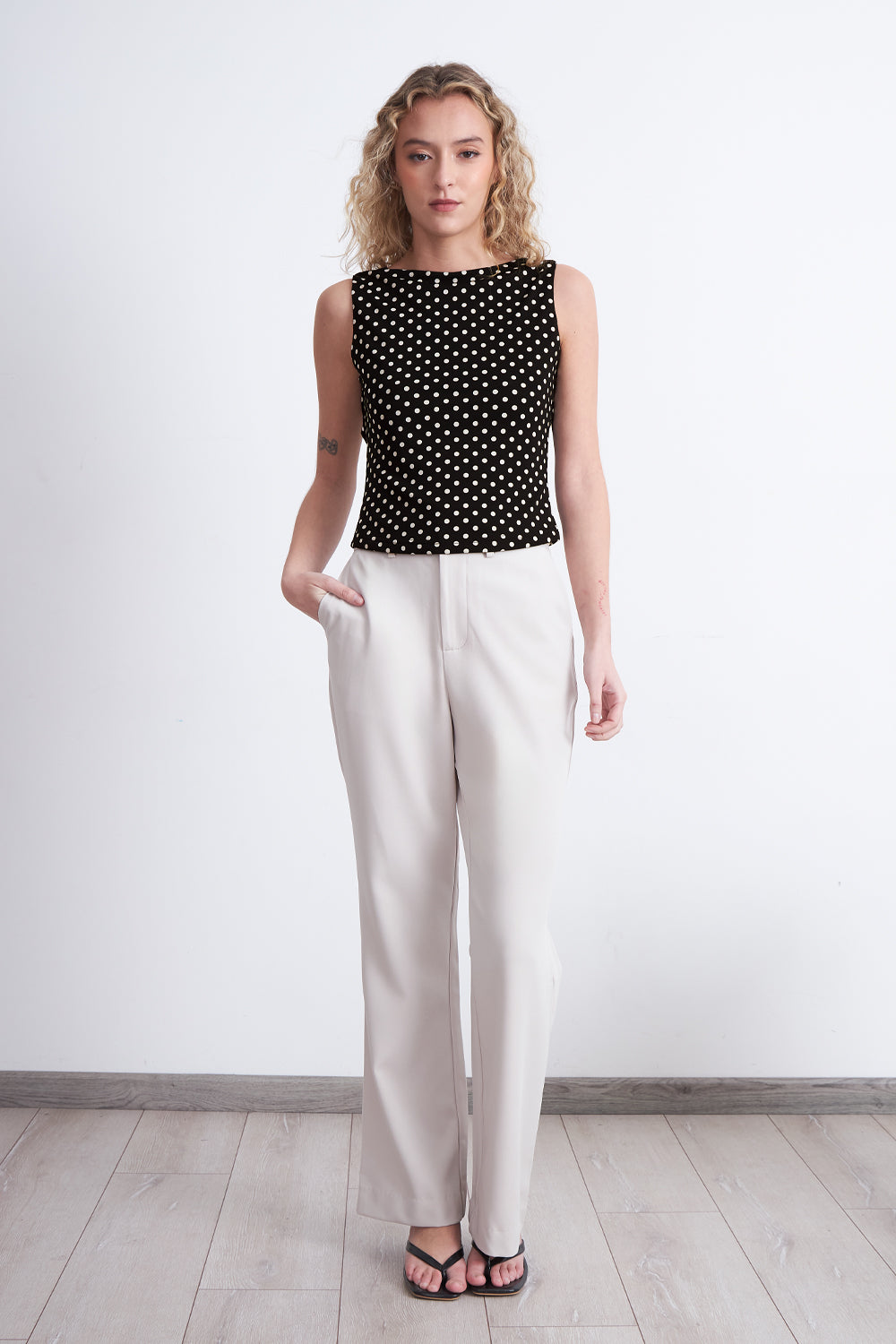 Top Cuello Bote Espalda Drapeada Blanco